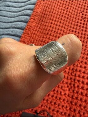 Silver Textured Wide Band Ring - Women Jewelry Rings